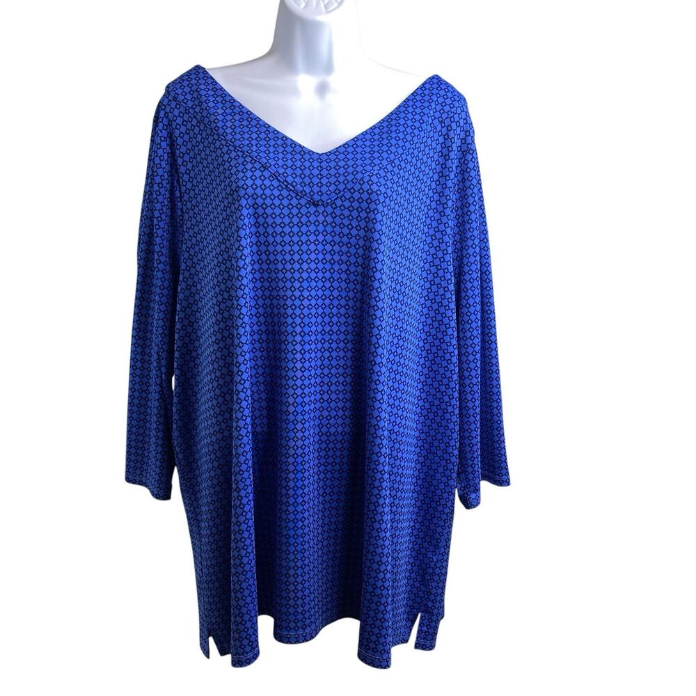 Talbots Women's Blue V‎ Neck Waffled Knit Tunic Top Size 3X Flowy Lagenlook Boho